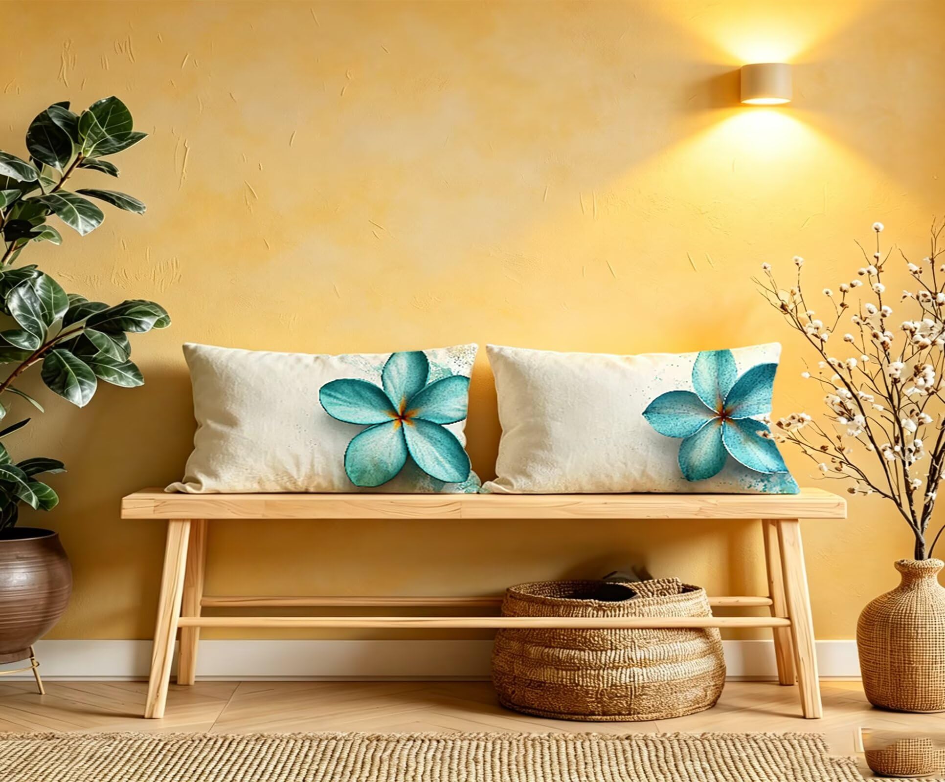 Blau Kissenbezug 60x80 Blume Kopfkissenbezug 2er Set,Wohnaccessoires & Deko,Weich und Atmungsaktiv Samt Stoff mit Verstecktem Reißverschluss für Bett Sofa Kissen Dekokissen-85909