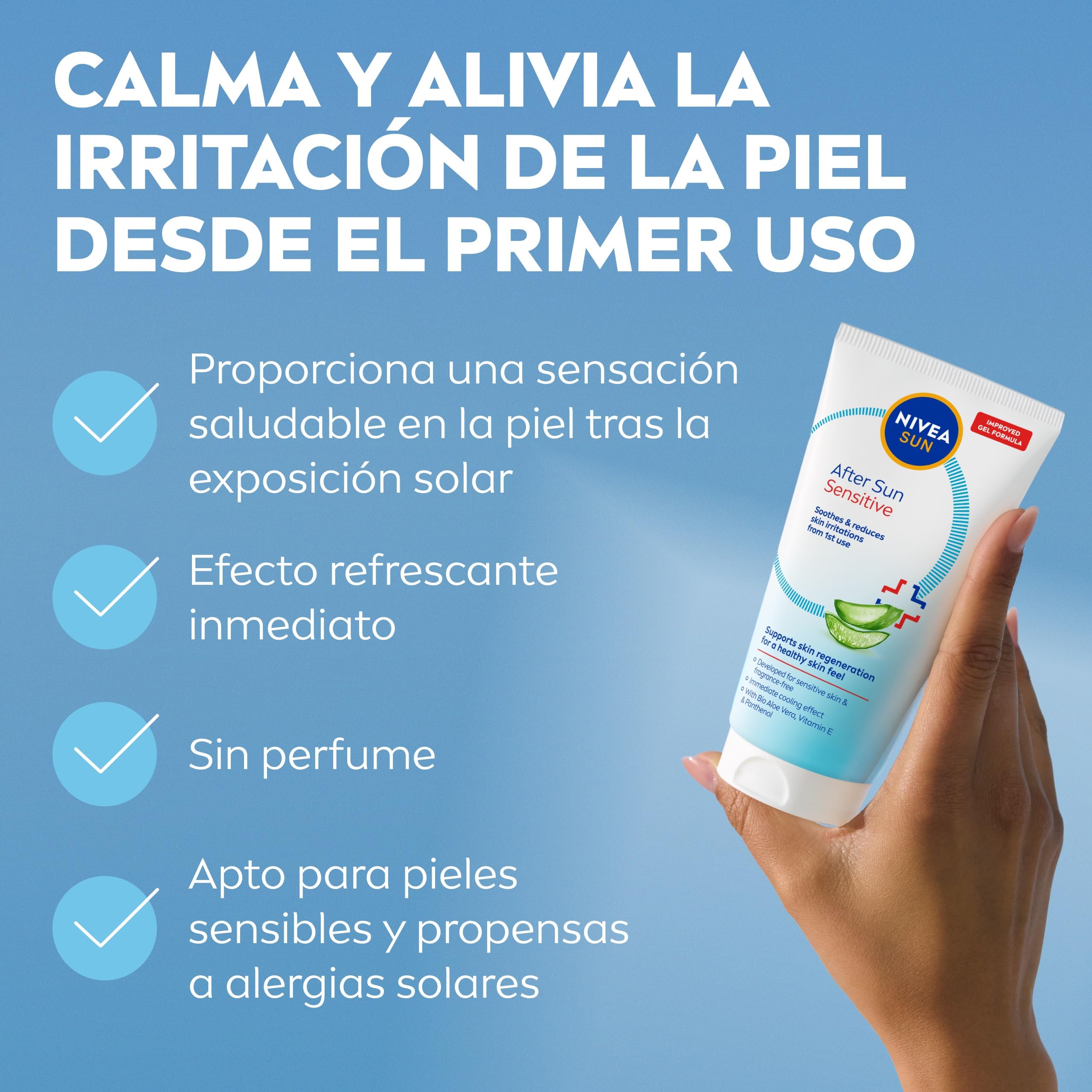 NIVEA SUN After Sun Sensitive Gel-Crema (1 x 150 ml), crema calmante con aloe vera, crema hidratante para piel sensible y con alergia al sol