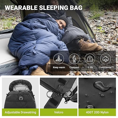 Miniatura 6 de ATEPA Saco de dormir ligero de plumón de 0 grados para adultos, mochila de momia, ultraligero, impermeable, compacto, para todo tipo de clima frío,