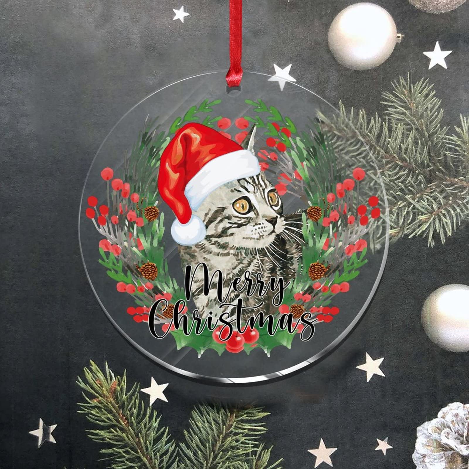 Decorazioni Natalizie A Forma Di Gatto Nero 2024, Graziosi Ornamenti Da Appendere Allalbero Di Natale In Acrilico Stampate Su 2 Lati Decorazi~p118402742
