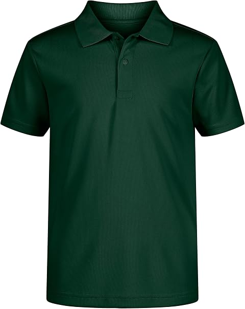 Nautica Boys' School Uniform Short Sleeve Polo Shirt, Button Closure, Moisture Wicking Performance Material