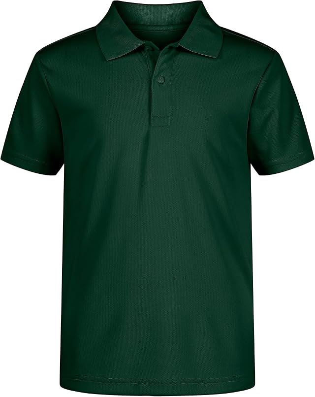 Nautica Boys' School Uniform Short Sleeve Polo Shirt, Button Closure, Moisture Wicking Performance Material