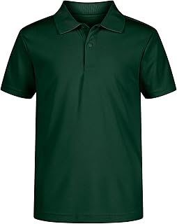 Boys' School Uniform Short Sleeve Polo Shirt, Button Closure, Moisture Wicking Performance Material