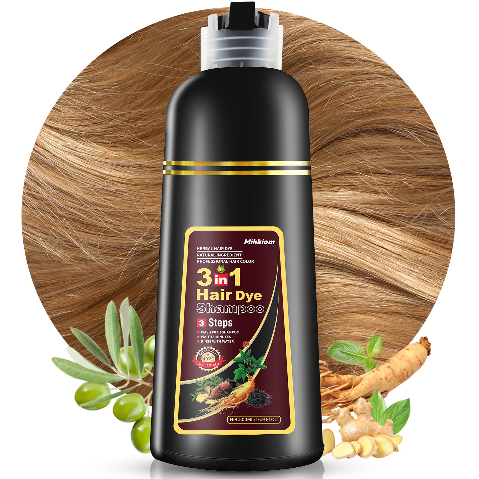 Brown Hair Dye Shampoo 3 in 1 for Women & Men, Hair Color Shampoo Refresh Hair Only 20 Mins - Natural Plant - Champu Para Pintar el Pelo