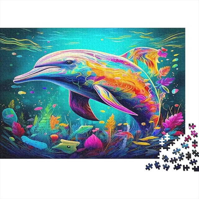 Delfín Colorido Puzzle de 1000 Piezas Papel para Adultos Escena Submarina de Coral Puzzle para Toda…