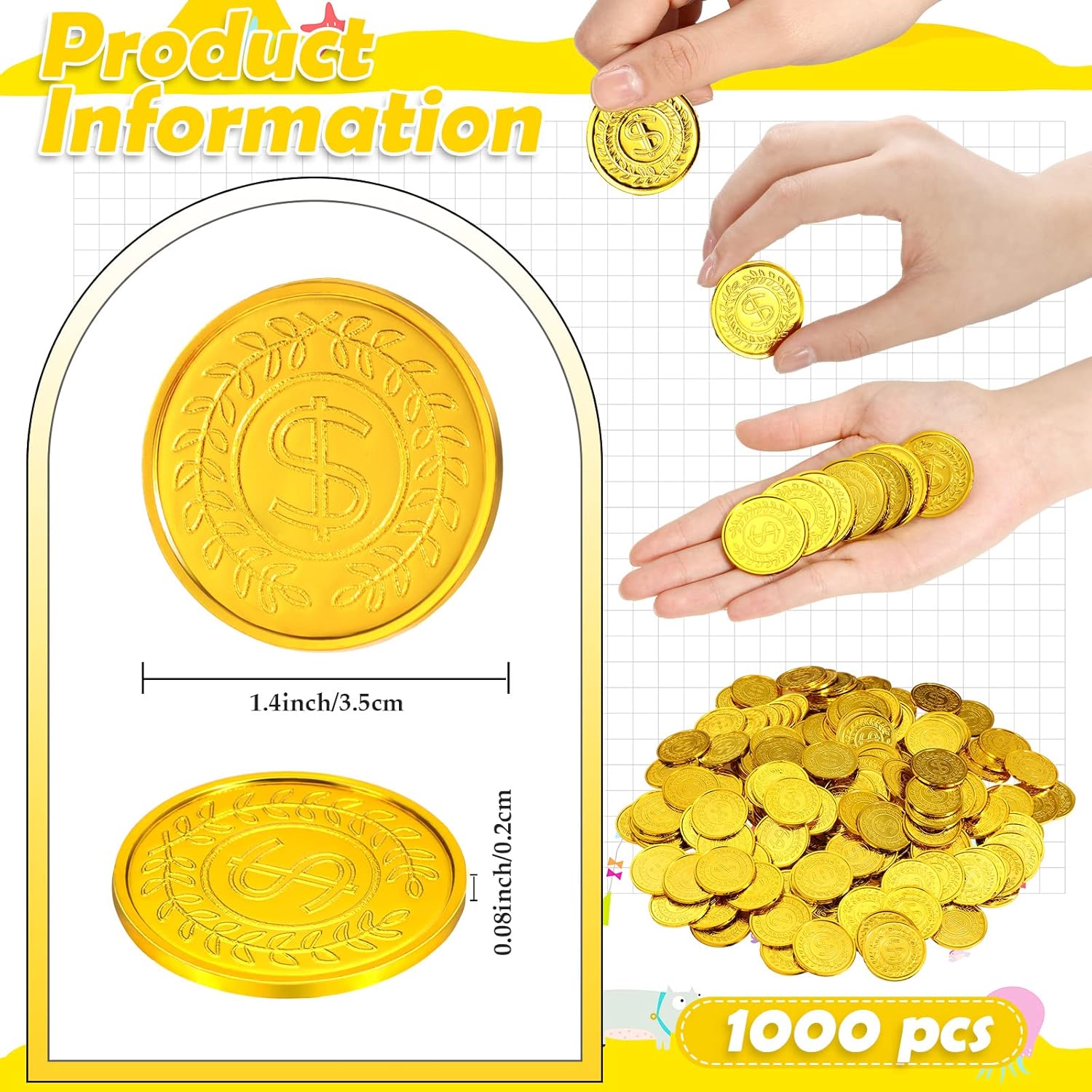 Hanaive 1000 Pcs Pirate Gold Coins Plastic Treasure Play Toy Coins Fake St. Patricks Doubloon for Pirate Party Favors Supplies Treasure Hunt Game Teachers Classroom Reward