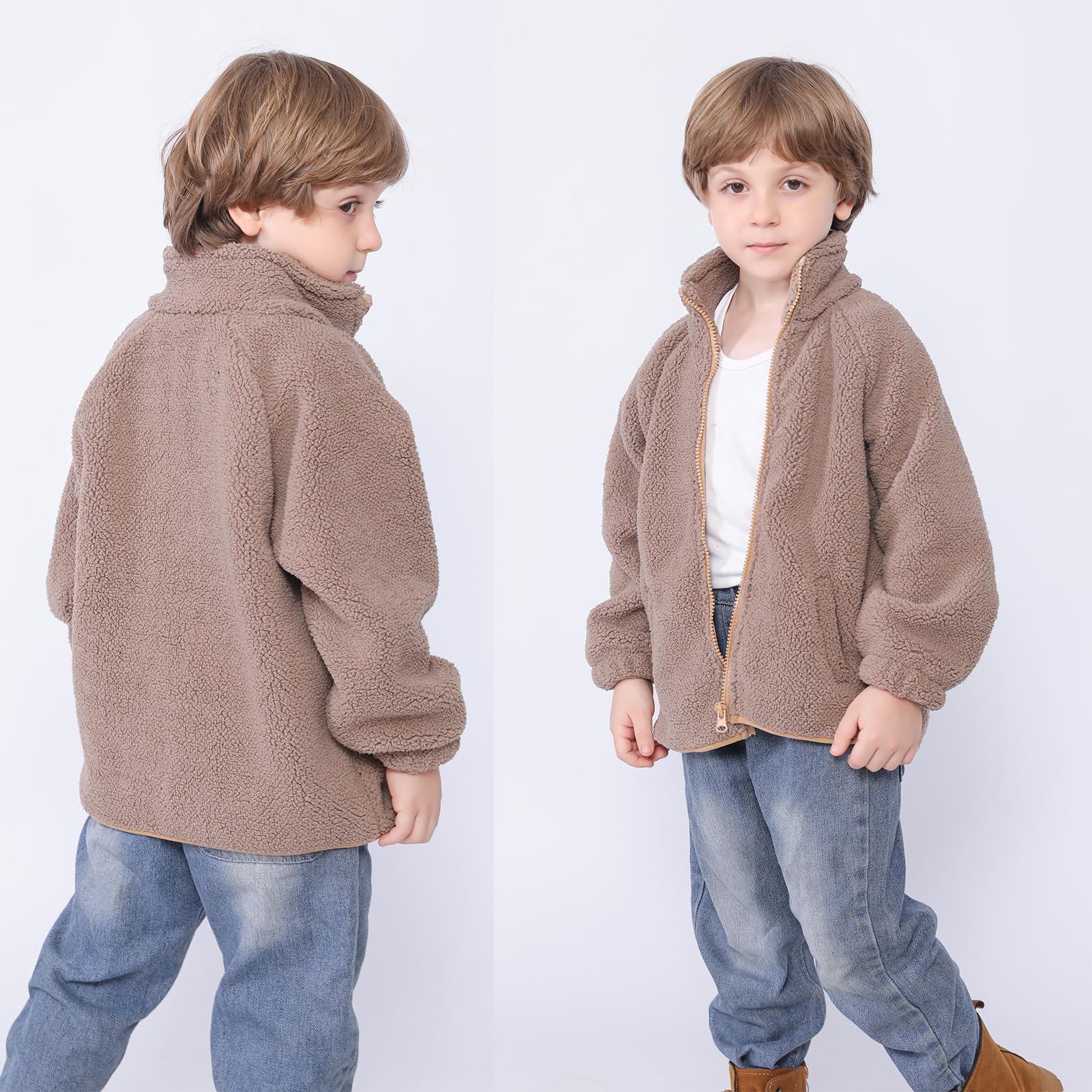 Veste en polaire Sherpa pour enfants, manteau à zip pour bébés garçons et filles, épaisse et chaude, vêtement d'extérieur 1-6 ans
