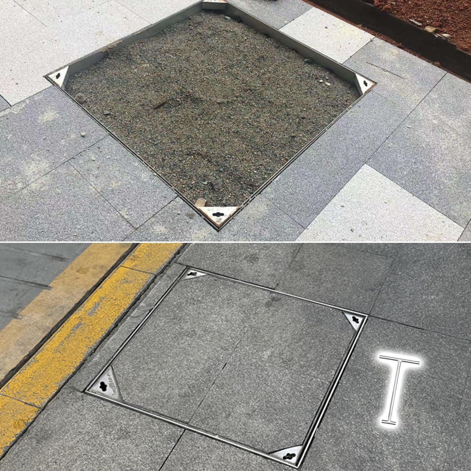 Generico 1 Coperchio Invisibile in Acciaio Inox per Fossa settica, Coperchio Quadrato per pozzetto di Raccolta acque reflue per vialetto/marciapiede/parcheggi, Dimensioni Personalizzate 34x34x3 polli