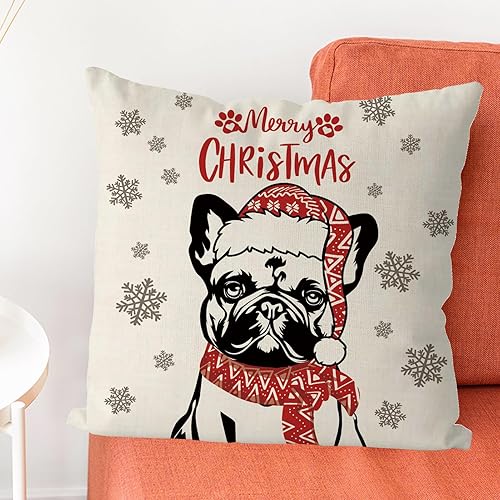 Miniatura 2 de GAGEC Fundas de almohada de Navidad de 18 x 18 pulgadas, fundas de almohada de perro bulldog francés, fundas de almohada de invierno para perro,