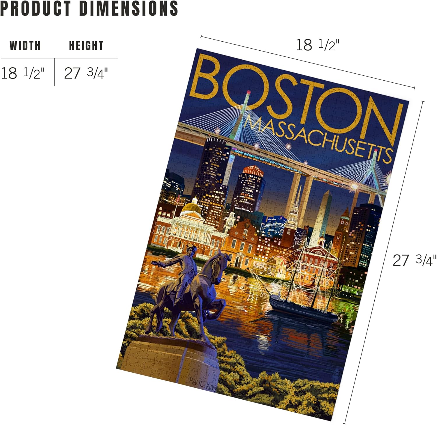 Boston, Massachusetts, Skyline at Night (1000 Piece Puzzle, Challenging Jigsaw Puzzle for Adults, Made in USA)