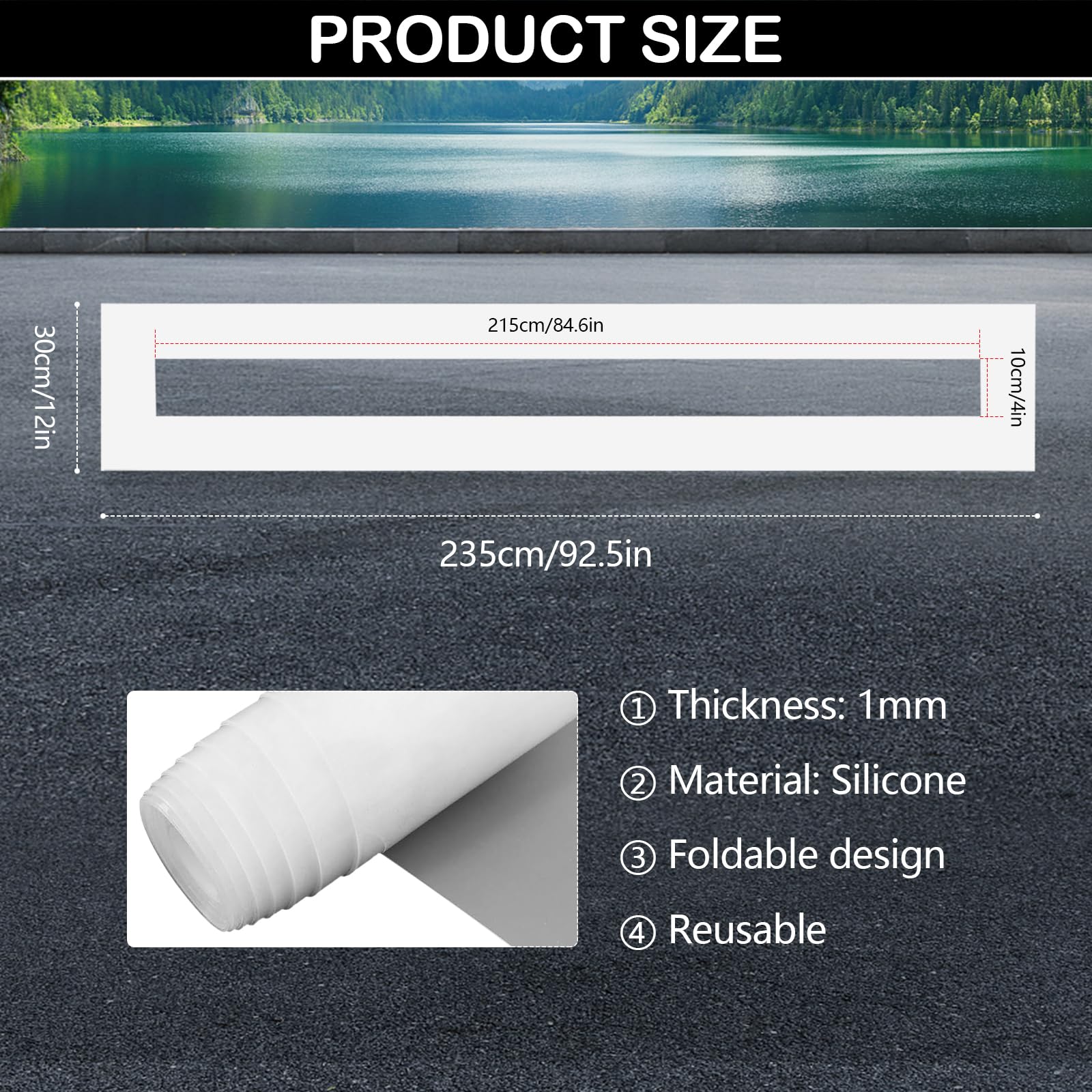 Set da 2 stencil in silicone per linee a terra, 235 x 30 cm, con due paia di guanti monouso in nitrile, riutilizzabile, per strade, campi sportivi, magazzini e aree industriali