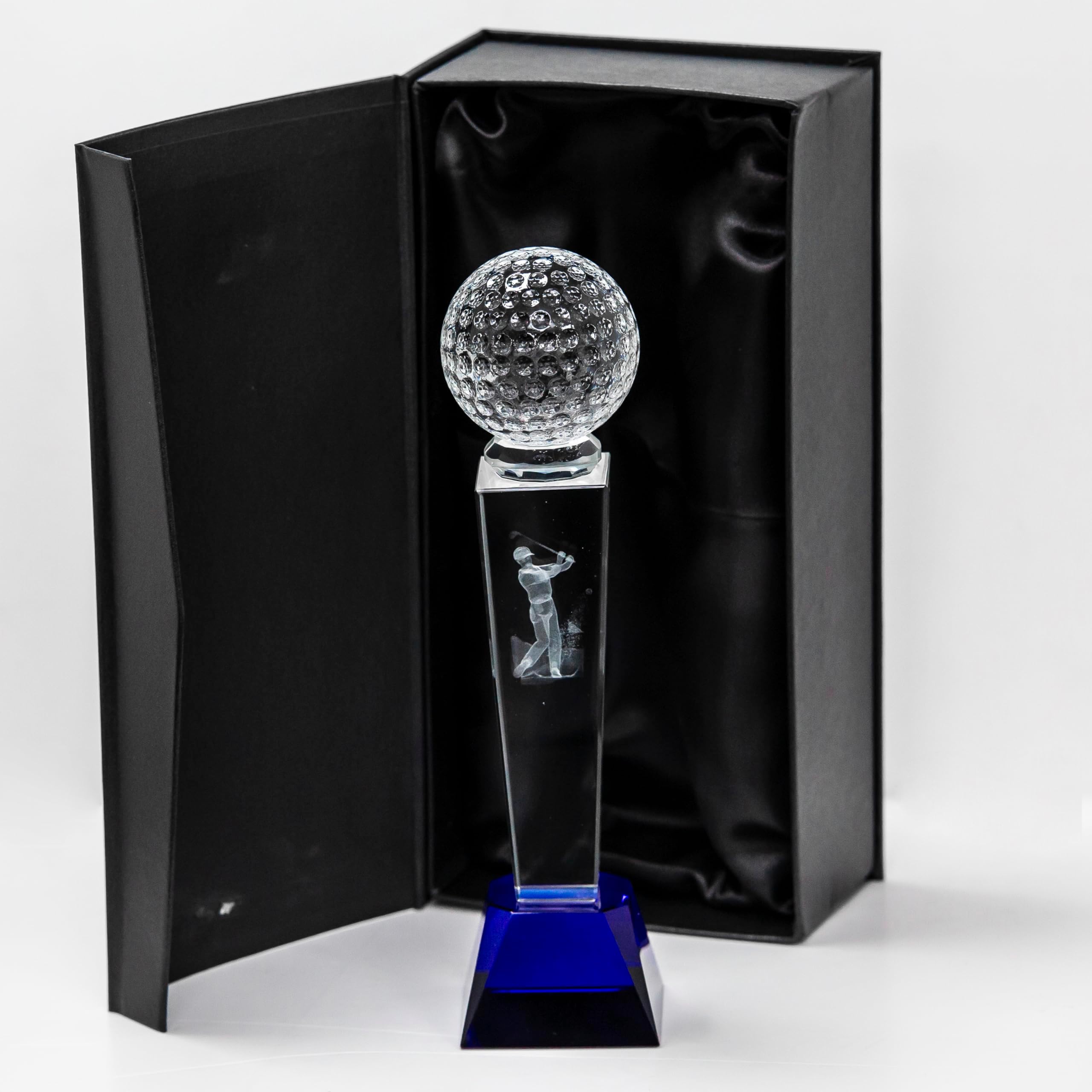 Crystal Golf Trophy with Golf Ball - Clear, 180 mm
