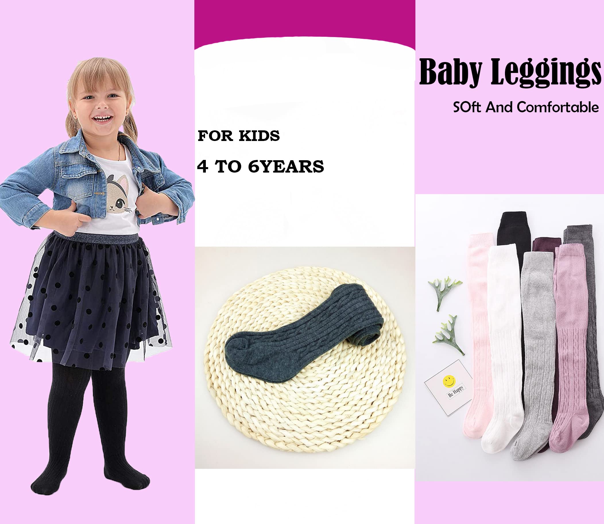 SYGA Baby Tights For Girls Soft Cotton Infant Leggings Toddler Solid Knit Stockings Socks Newborn Warm Crochet Pants (0-6 Months, Dark Grey) - Image 3 thumbnail