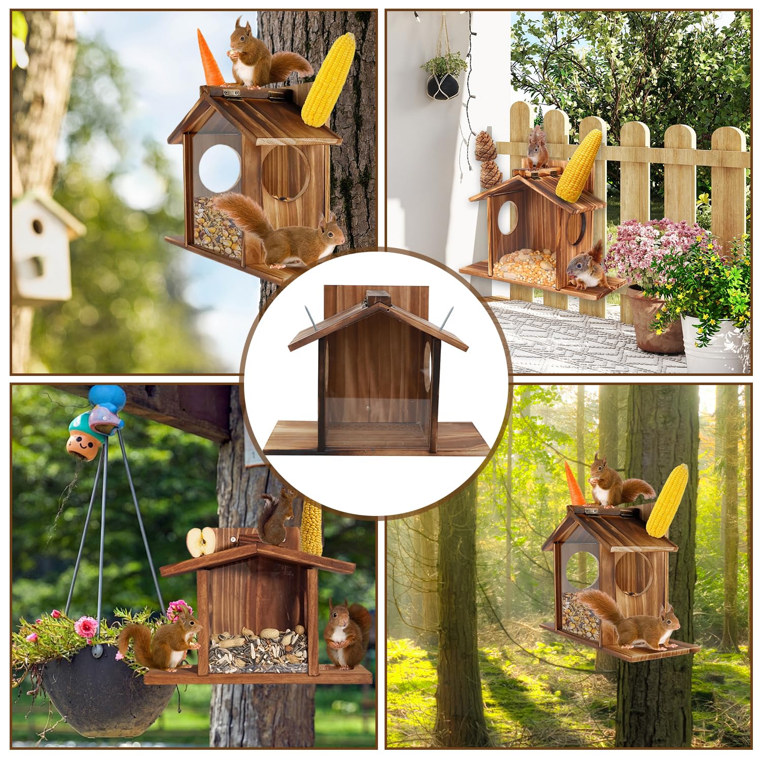 Mangiatoia per Scoiattoli, Casetta per Mangime Scoiattolo in Legno, Mangiatoia per scoiattolo, Mangiatoia Scoiattoli Esterno, Casa Scoiattolo Resistente alle Intemperie, per Giardino all'Aperto (B)