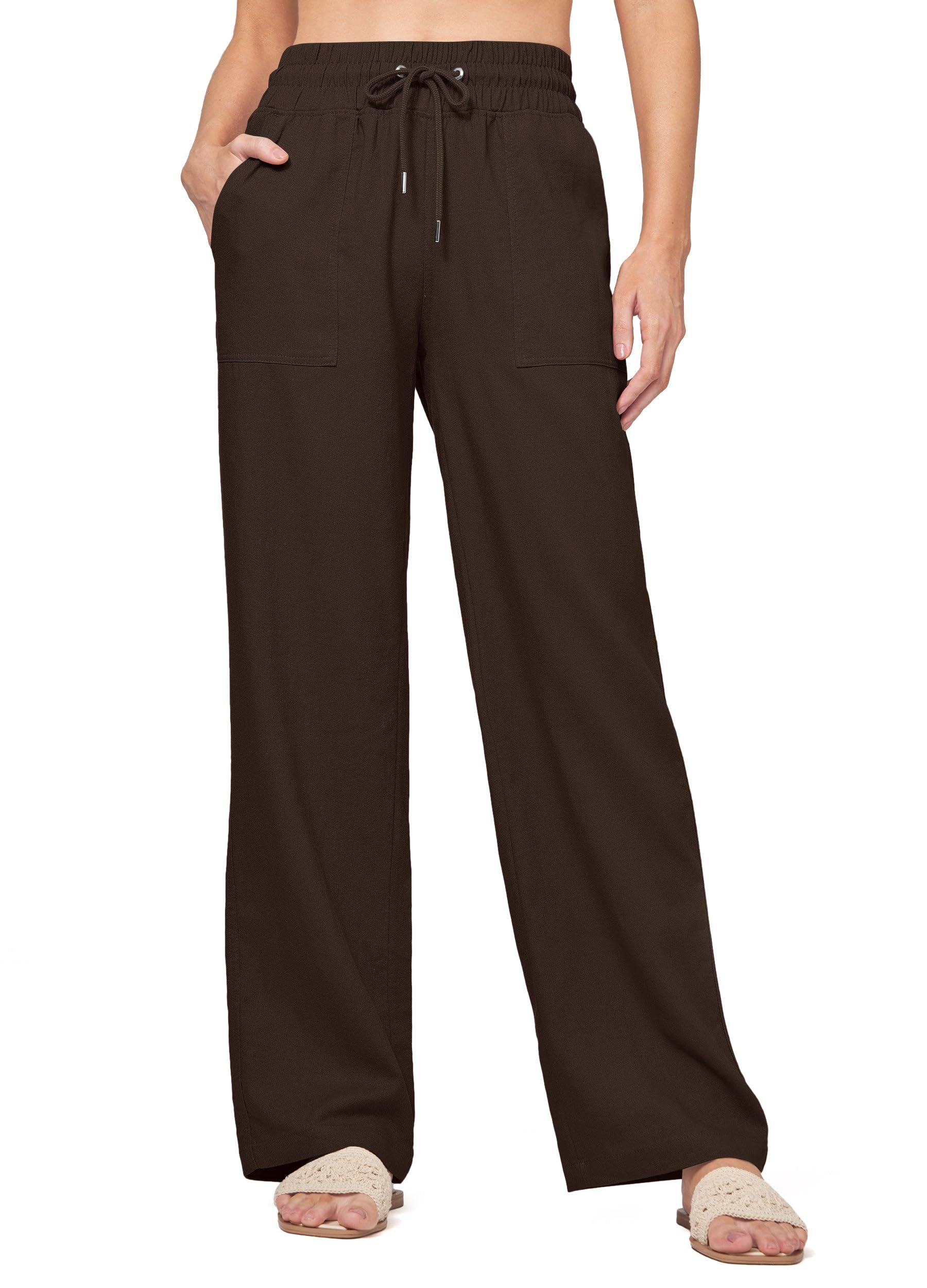 Willit Pantaloni da donna in lino a gamba larga, casual, pantaloni a palazzo, in cotone e lino, con tasche, 73,7 cm/78,7 cm/83,8 cm
