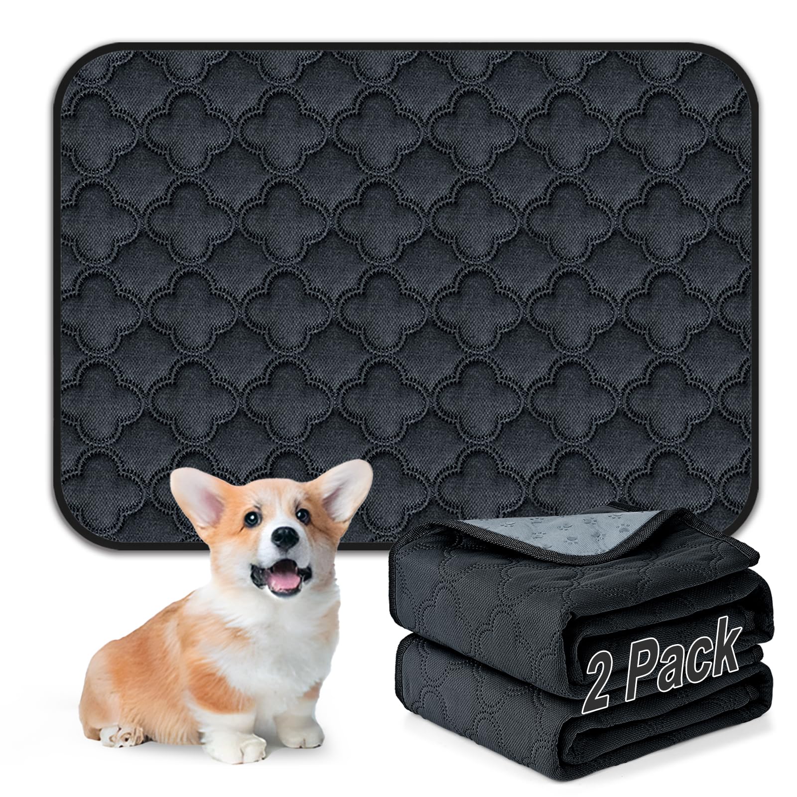 FunFurry Washable Pee Pads for Dogs - 2 Pack Reusable Pee Pads，Waterproof Puppy Pads，Pet Training Pads，Super Absorbent with Dog Paw Shape Non-Slip