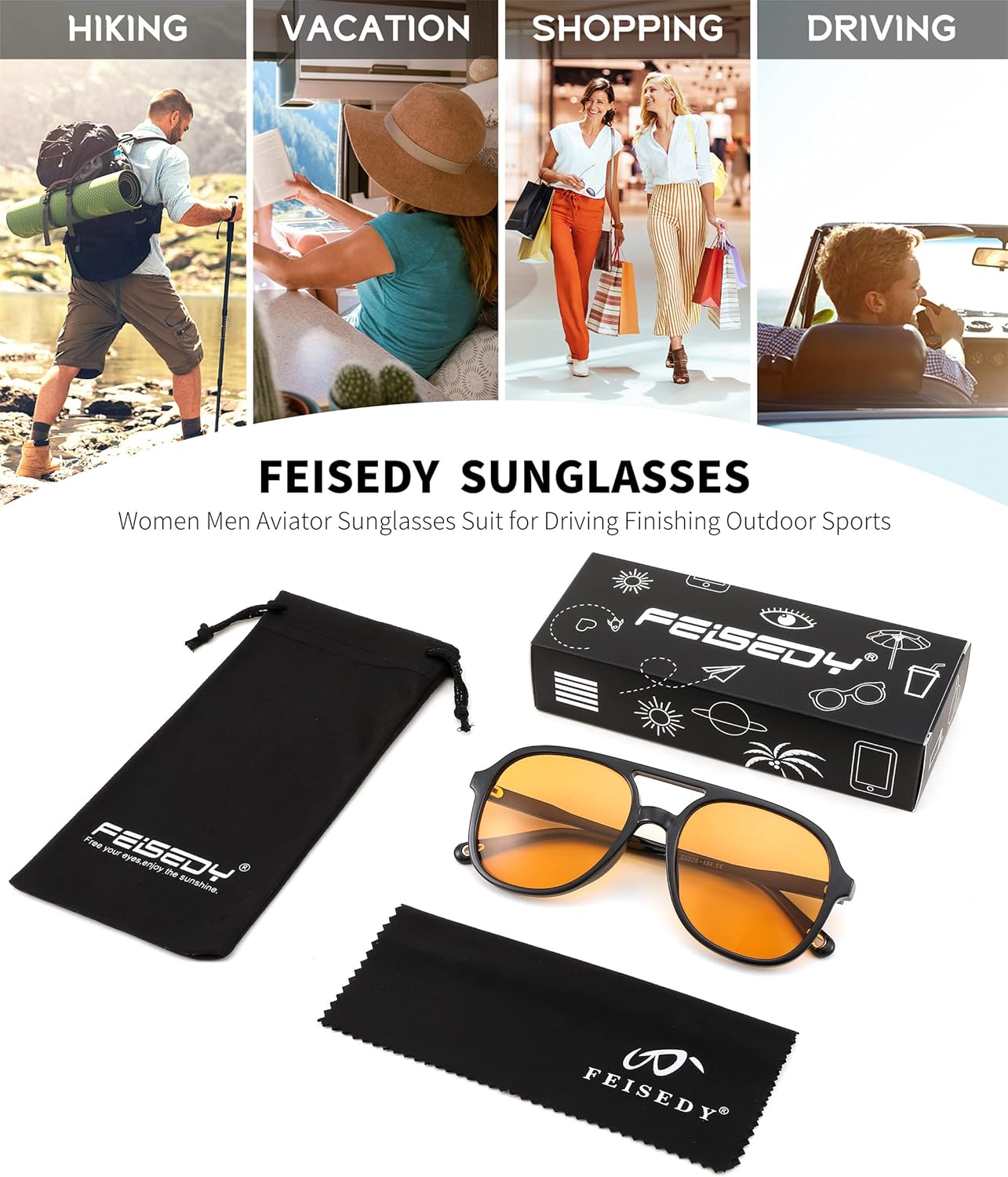FEISEDY Retro Aviator Sunglasses Women Men Classic Square Shades Trendy Sun Glasses UV400 Protection B2394 - Image 5
