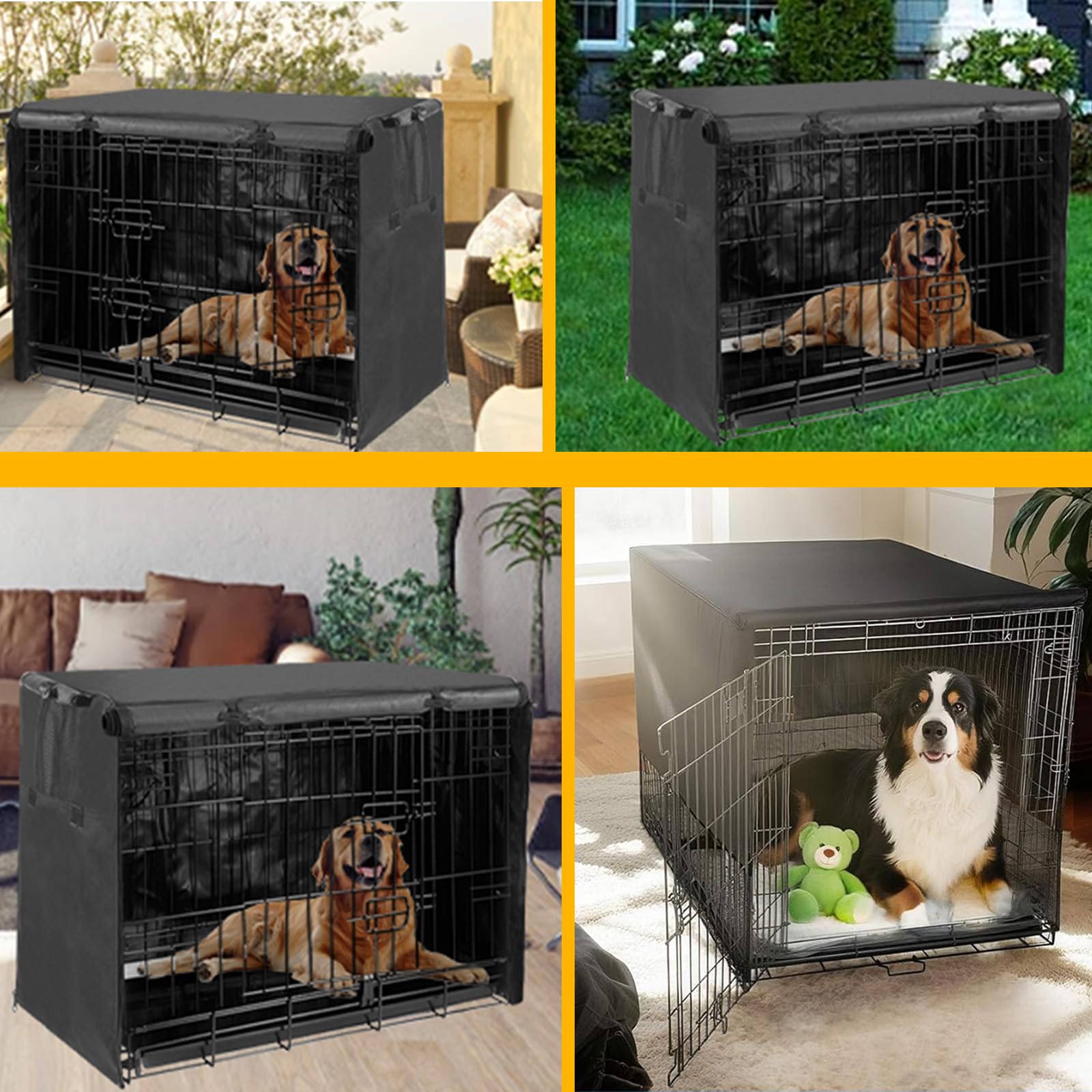 Copertura per gabbia per cani copertura per gabbia per cani con tende a rullo tessuto Oxford resistente 600D tutti i lati aperti solo copertura,Grigio,107×71×76cm