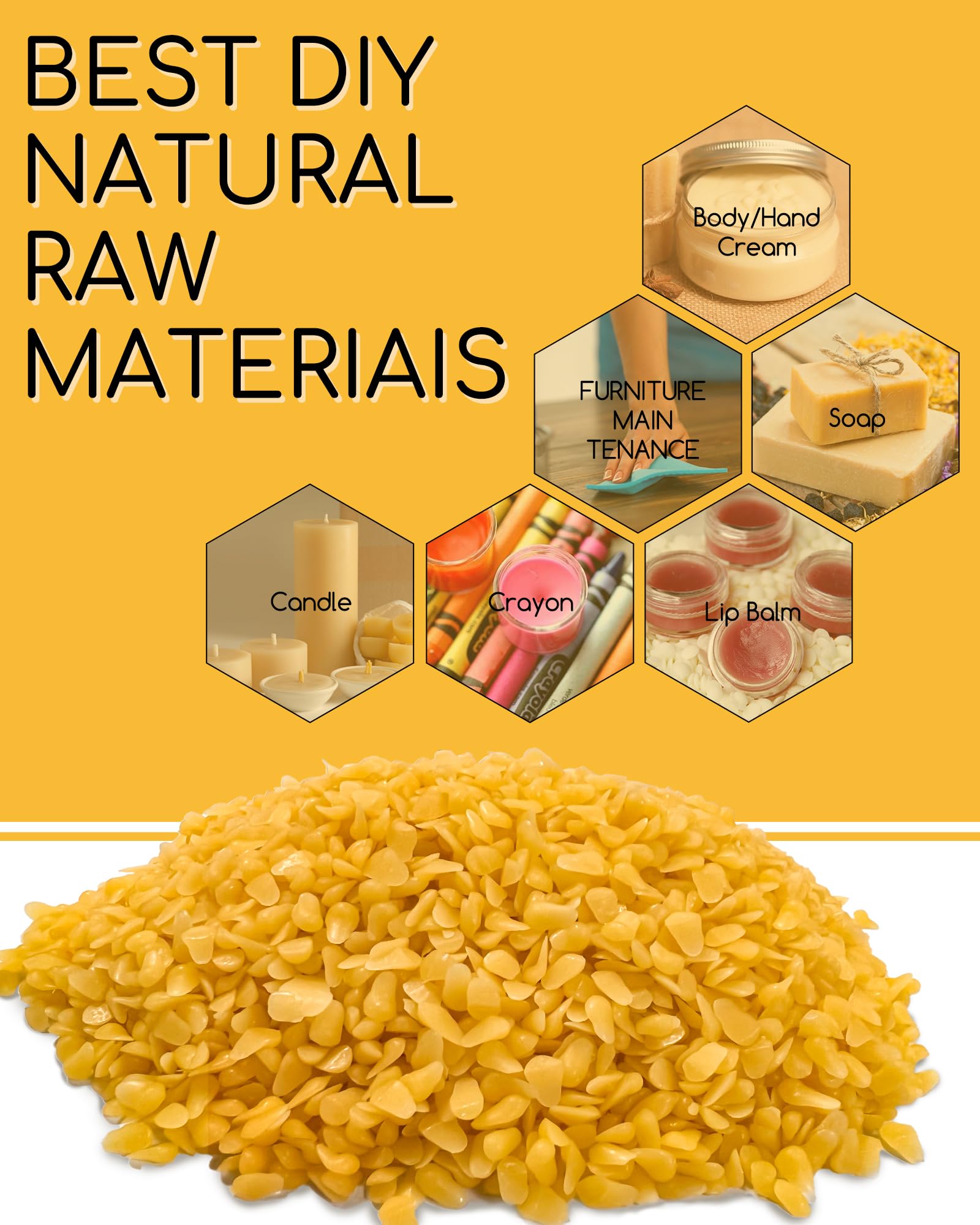 Pellet di cera d'api gialla e bianca, 500 g, cera d'api per candele fai da te, cera d'api per uso alimentare, per fai da te, balsamo per labbra e sapone (bianco