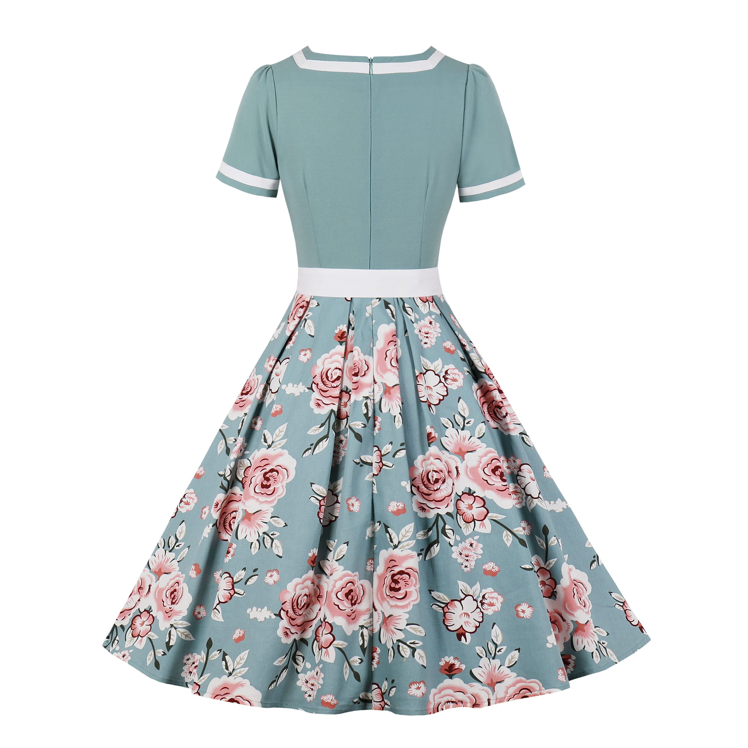 Kurzärmeliges Damenkleid im Stil der 1950er Jahre, Retro, Vintage, Cocktailparty, Swingkleid, gepunktet, Audrey-Kleid, lässig, A-Linie, Arbeitskleid mit Gürtel