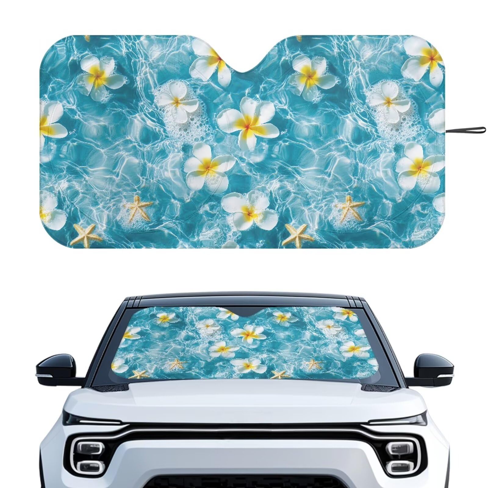 Hawaiian Plumeria Windshield Sun Shade Sunshade Blocks UV Rays Shade Heat Shield for Pickup Truck SUV Accessories Sun Heat UV Rays Visor Protector 66.53 in * 34.44 in