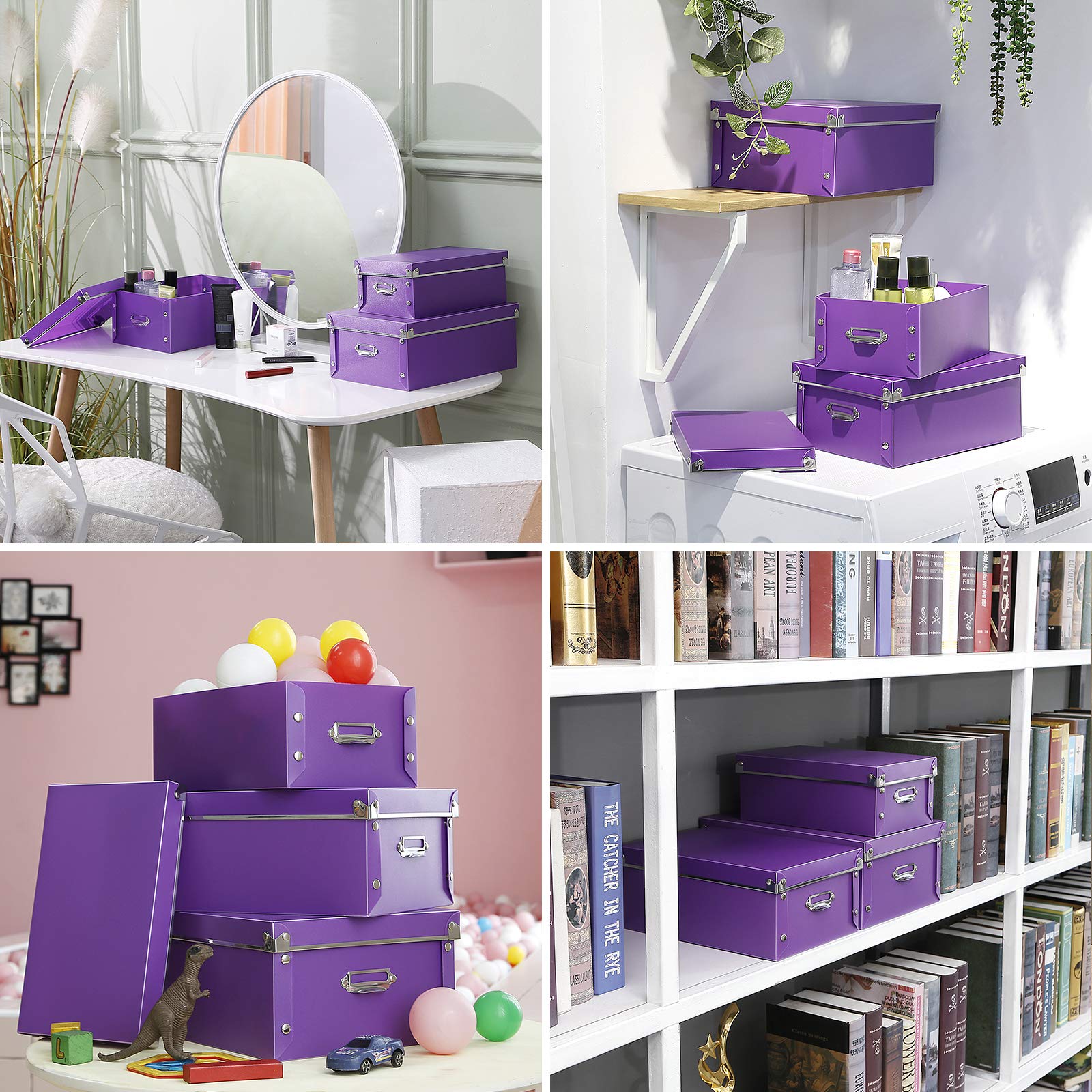 SEEKIND Caja de almacenamiento, cubos de almacenamiento decorativos con tapa, juego 3 en 1, cierre de botón a presión, a prueba de humedad, plegable para ahorrar espacio, para ropa, cosméticos, mantas