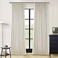 Vista 71 de Cortinas de lino 100% opacas de 90 pulgadas con pliegues de 2 paneles para sala de estar, con pestaña trasera plisada, cortinas oscuras