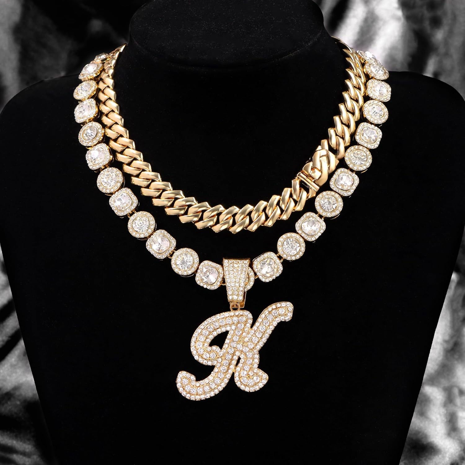 Cuban Link Chain for Women - Silver Initial Necklace, 14mm Cursive Chain for Hip Hop Jewelry
