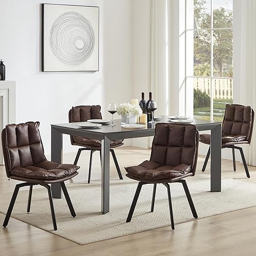 Miniatura 14 de BedsPick Juego de 2 sillas de comedor giratorias – Silla de cocina tapizada de piel sintética, silla de comedor moderna de mediados de siglo con