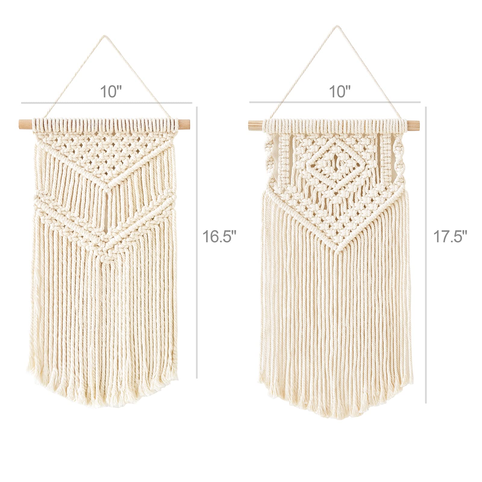 Dahey 2 Pcs Macrame Wall Hanging Small Woven Tapestry Wall Art Decor - Beautiful for Boho Home Dorm College Classroom Decor, Apartment, Nursery, Party Decorations, 16.5" L x 10" W and 17.5"x 10"W