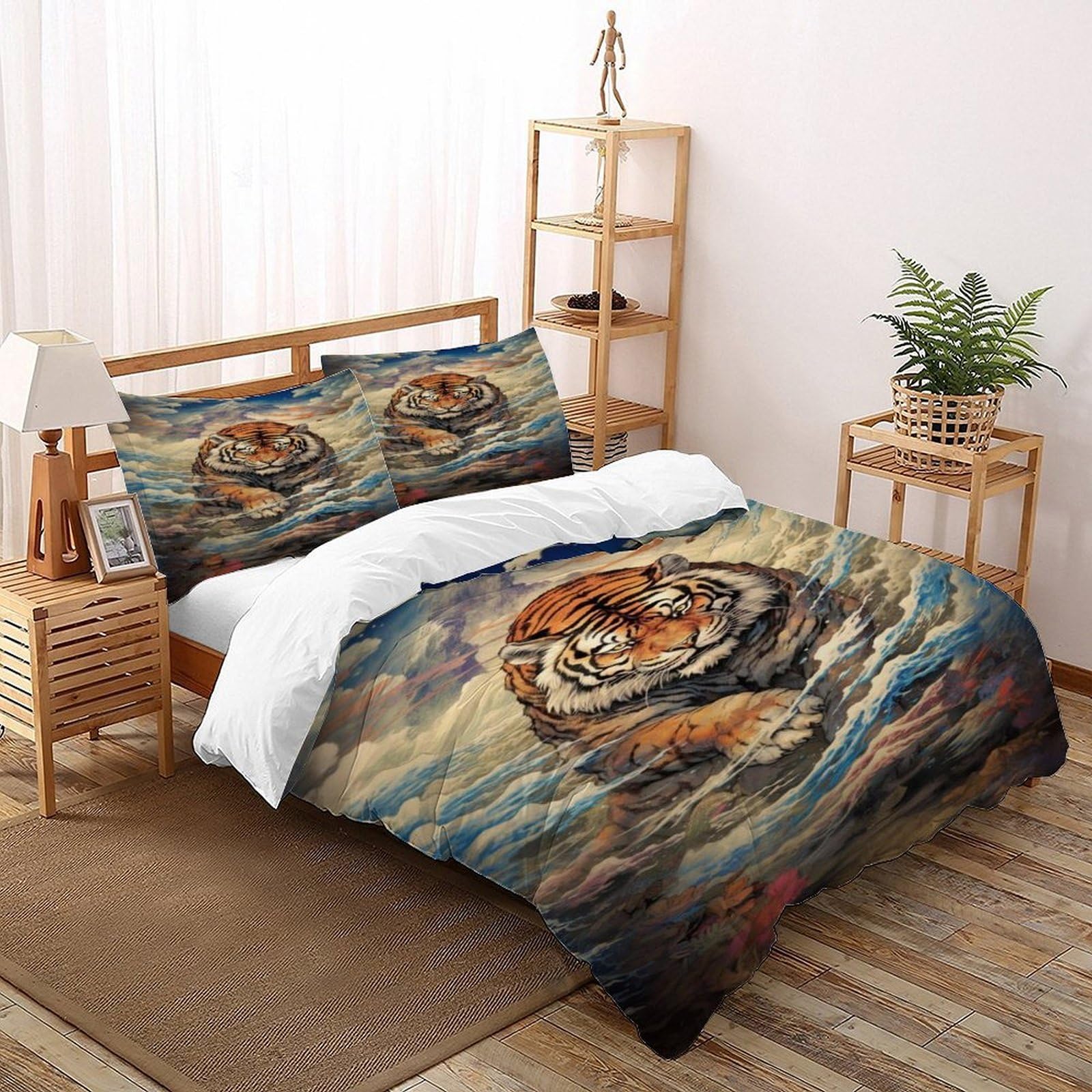 Housse de couette 3 pièces motif animal tigre sauvage 200x200