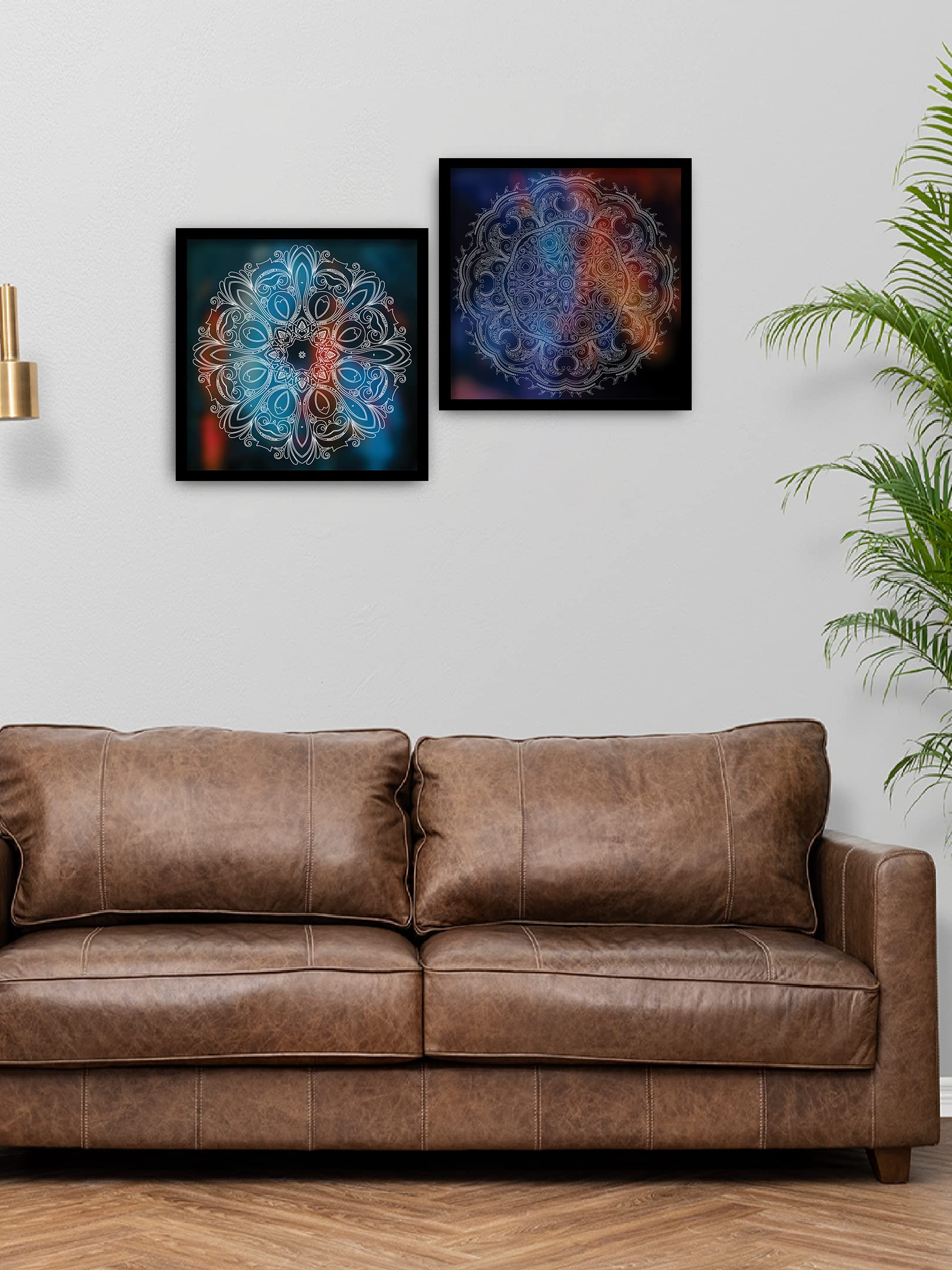DA MONICA Colorful Mandala E 16x16 Engineered Wood Set of 2 Framed Art Print