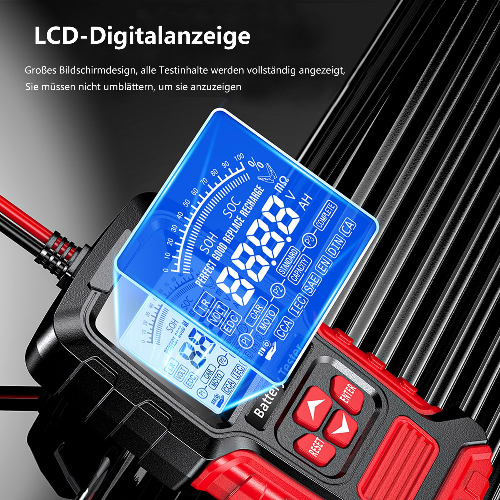 Autobatterie Tester 100-2000 CCA 12V und 24V Autobatterietester Batterietester Auto 3Ah-200Ah Digitaler Analysator, Kfz-Lichtmaschine für Auto Motorräder PKW-LKW ATV SUV Boot