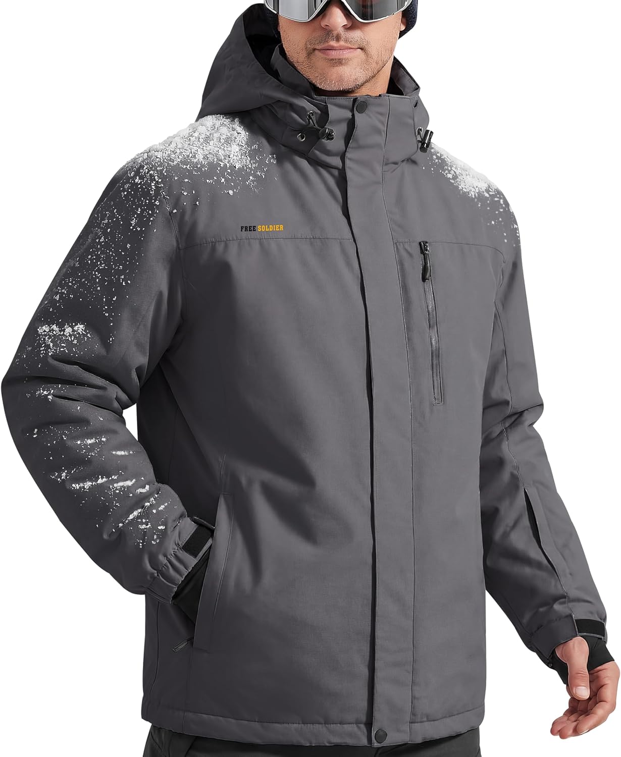 FREE SOLDIER Men's Waterproof Ski Snow Jacket Fleece Lined Warm Winter Rain Jacket with Hood Fully Taped Seams