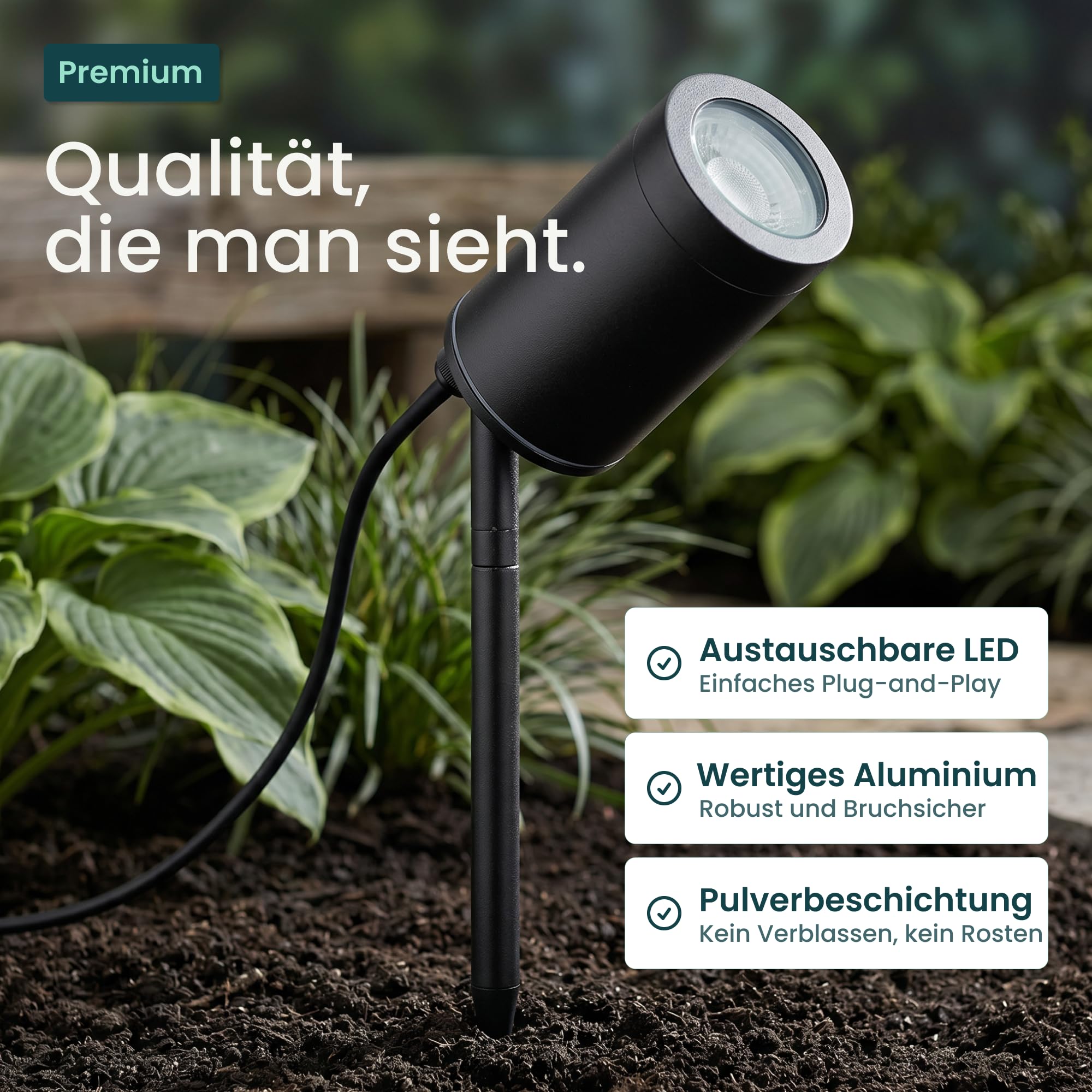 Lambado Premium LED Gartenstrahler mit Erdspieß 5W GU10 warmweiss schwarz wasserfest IP67 schwenkbar 1,5m Kabel