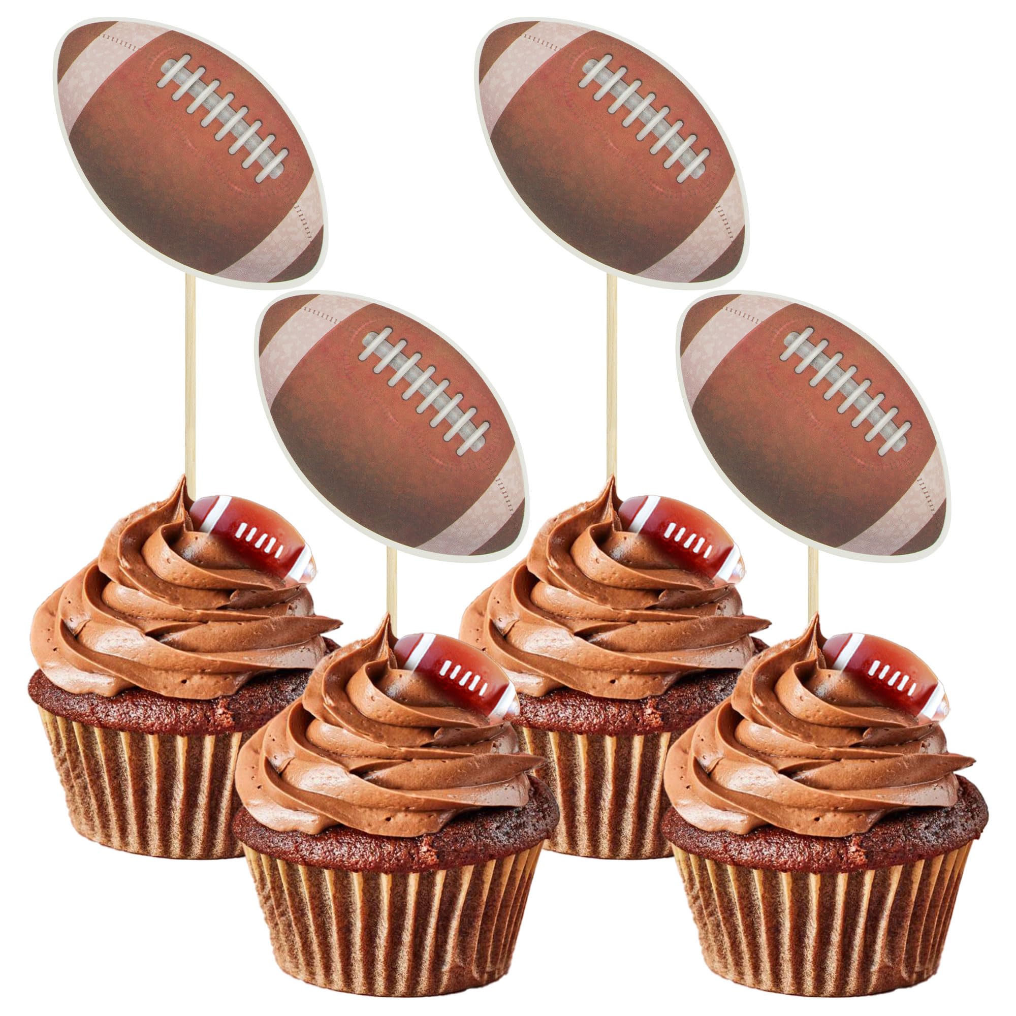 Gyufise 36Pcs American Football Cupcake Toppers Rugby Ball Cupcake Picks Sports Ball Theme Cake Decorations for Super Bowl Sports Theme Baby Shower Kids Boys Girls Birthday Party Supplies