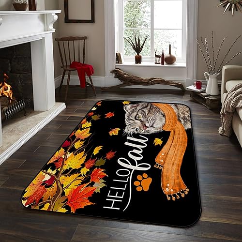 Miniatura 7 de Large Area Rugs 2' x 3' Throw Carpet Floor Cover Nursery Rugs for Children, Hello Fall IndoorOutdoor Rugs for Living RoomBedroom Thanksgiving Cat