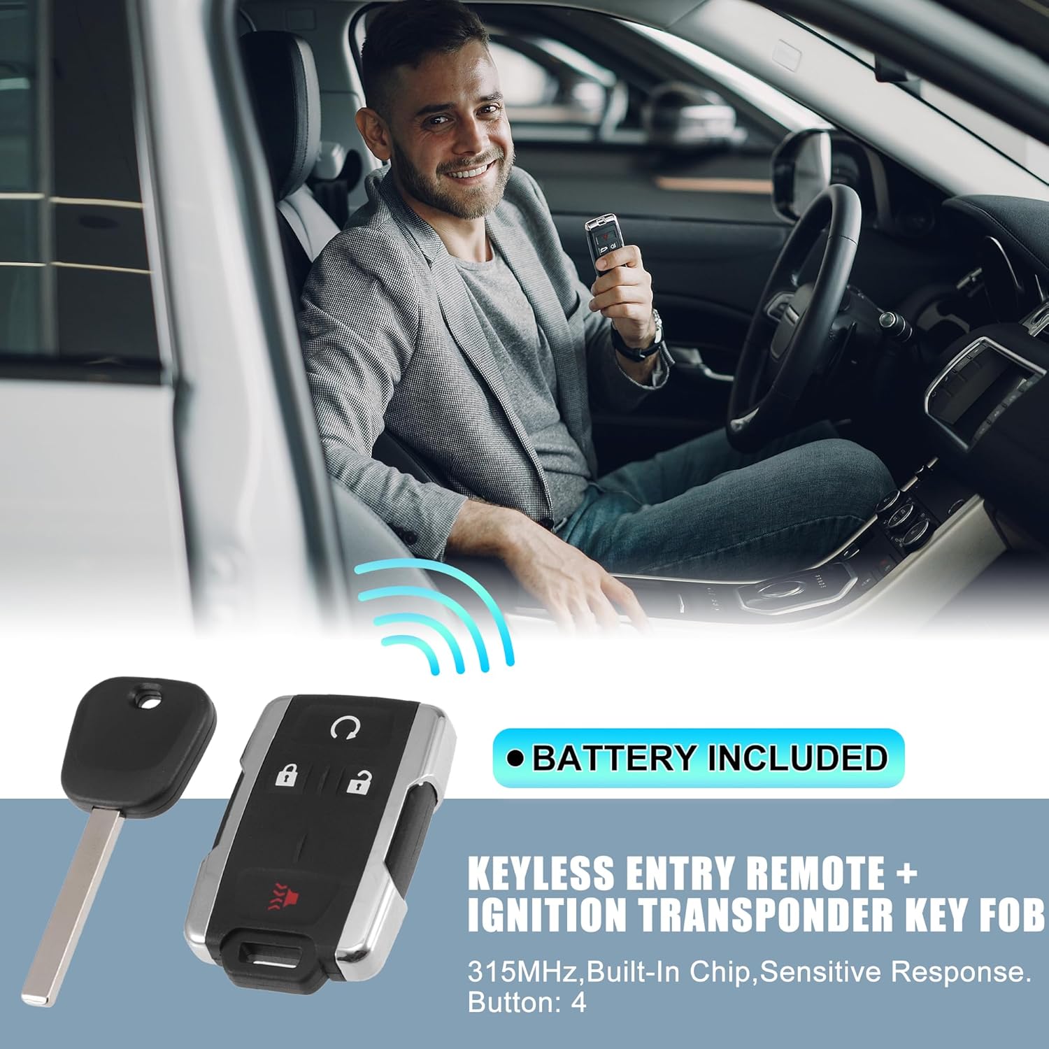 X AUTOHAUX M3N-32337100 315MHz Keyless Entry Remote Ignition Transponder Key Fob for Chevrolet Silverado for GMC Sierra 2014-2018 for GMC Canyon 2015-2021 4 Buttons 2pcs