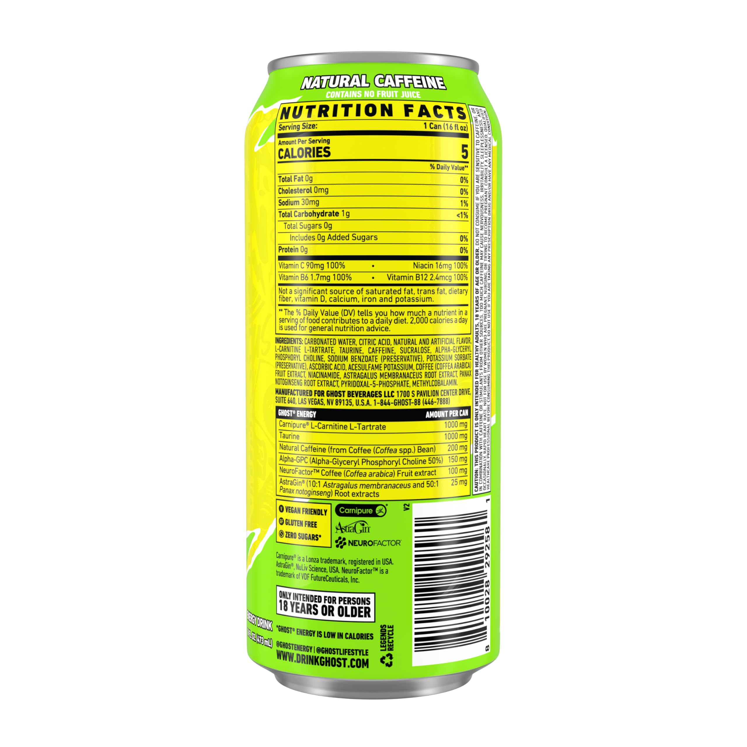 GHOST Energy Drink - Single Can, Citrus 16oz - Energy & Focus & No Artificial Colors - 200mg Natural Caffeine, L-Carnitine & Taurine - Gluten-Free & Vegan