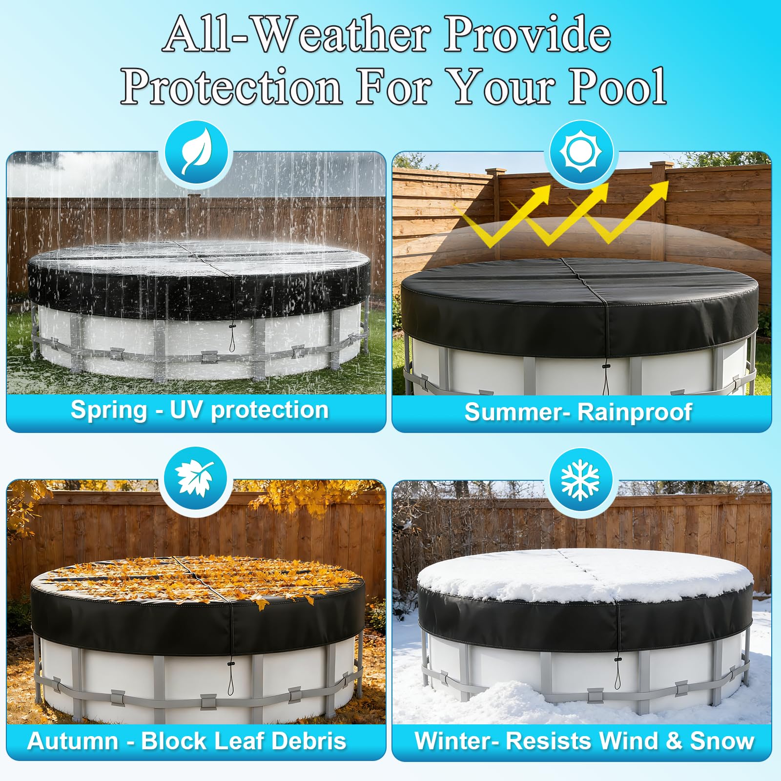 Poolabdeckung Runde Ø 304 Für Ø260-300cm Pools,Pool Abdeckplane mit Kordelzug & Erdankern, Schwimmbadabdeckplane mit UV-Schutz,Wetterfeste,Staubdicht,Staubdicht,Für Oberirdische Pools und Trampoline