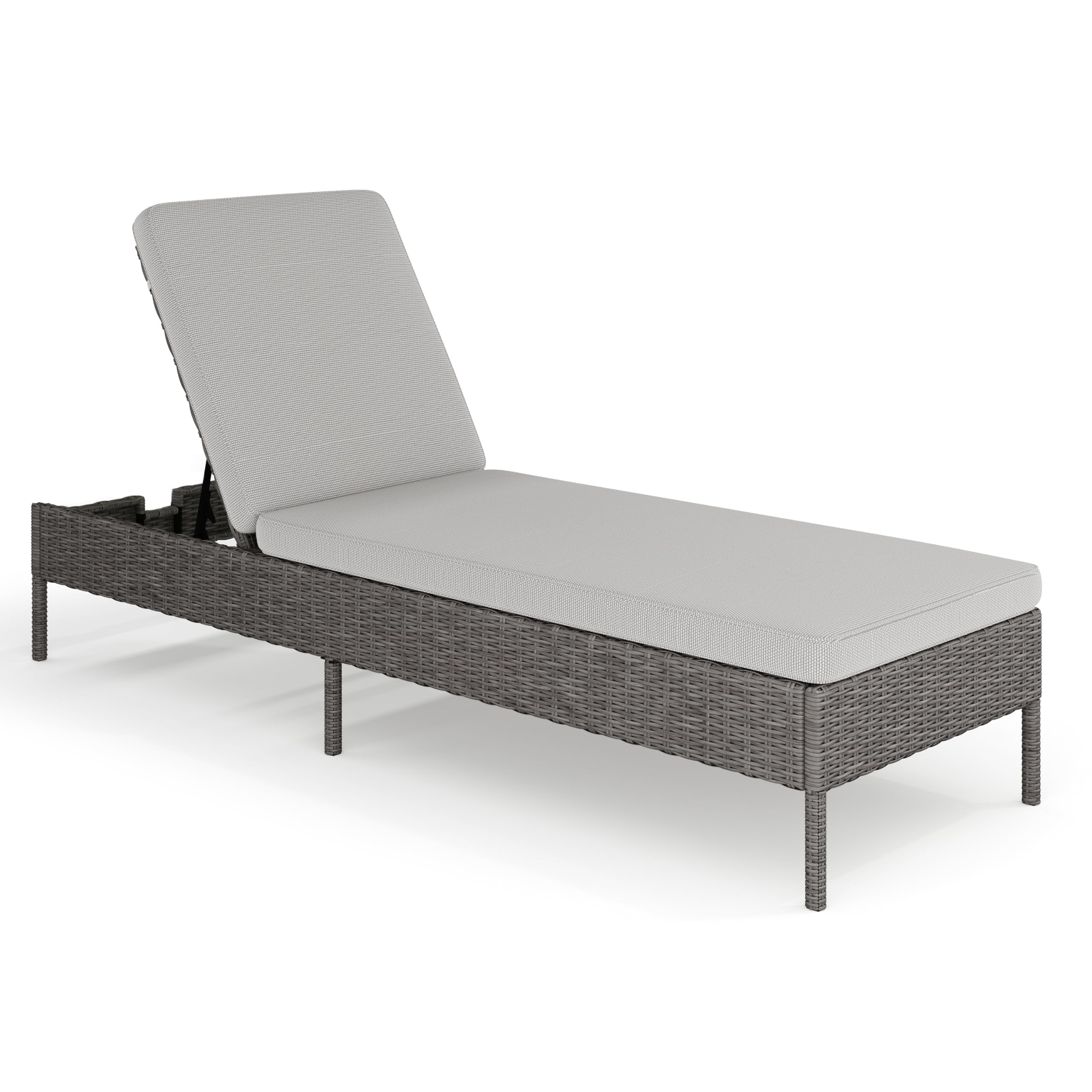 martha stewart bedford indoor-outdoor patio chaise lounge chair with adjustable back and rattan wicker finish in gray with gray all-weather cushions