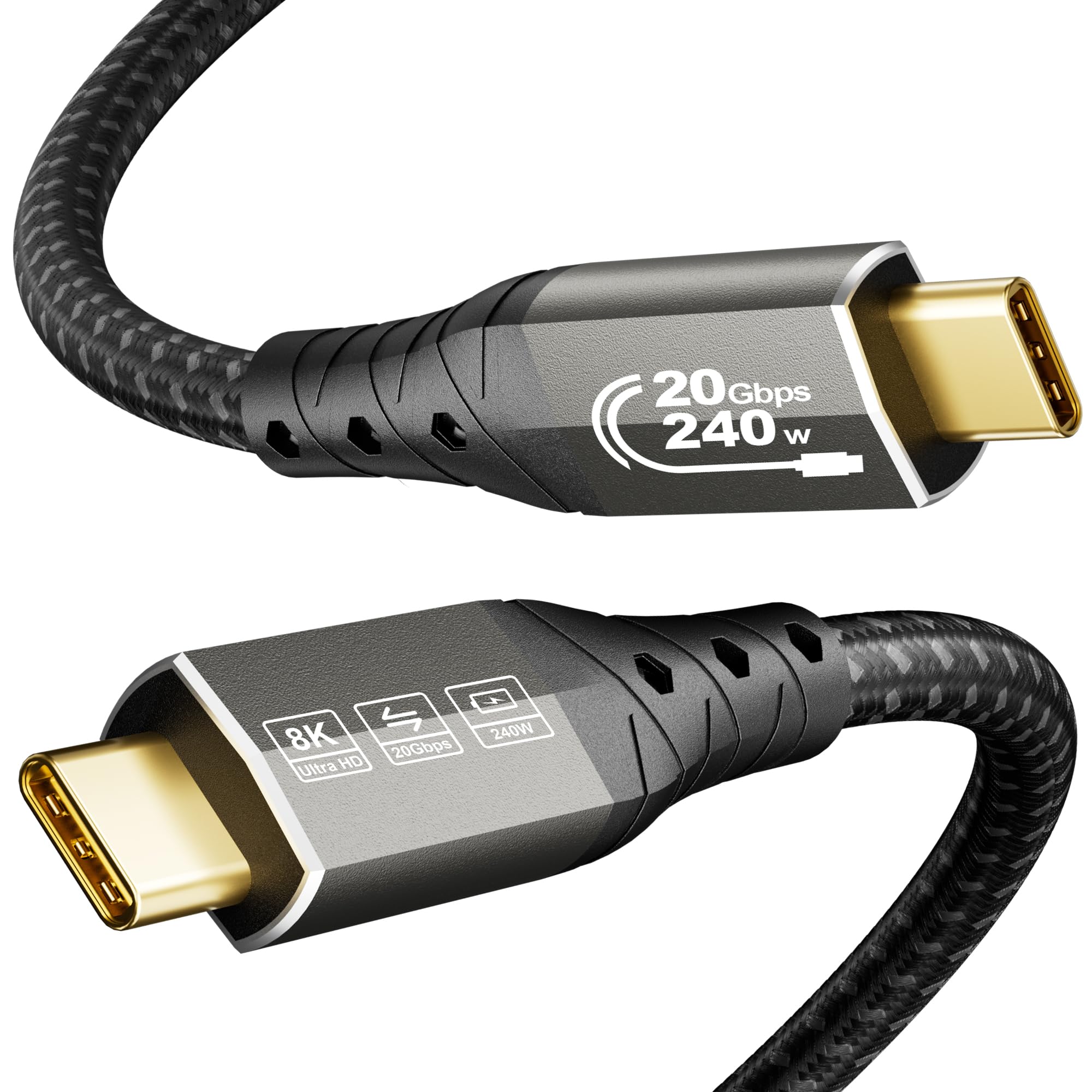 ZIKNYDO USBC USBC ケーブル 1m、USB C 3.2 20Gbps 高速データ転送、8K@30Hz、 4K@144Hz / 60Hz USB C 映像出力、240W PD 3.1 急速充電、USB タイプc ケーブル（Thunderbolt 4、iPhone 16、MacBook Pro、iPad、iPad Pro、Dell XPS 、SSD用）