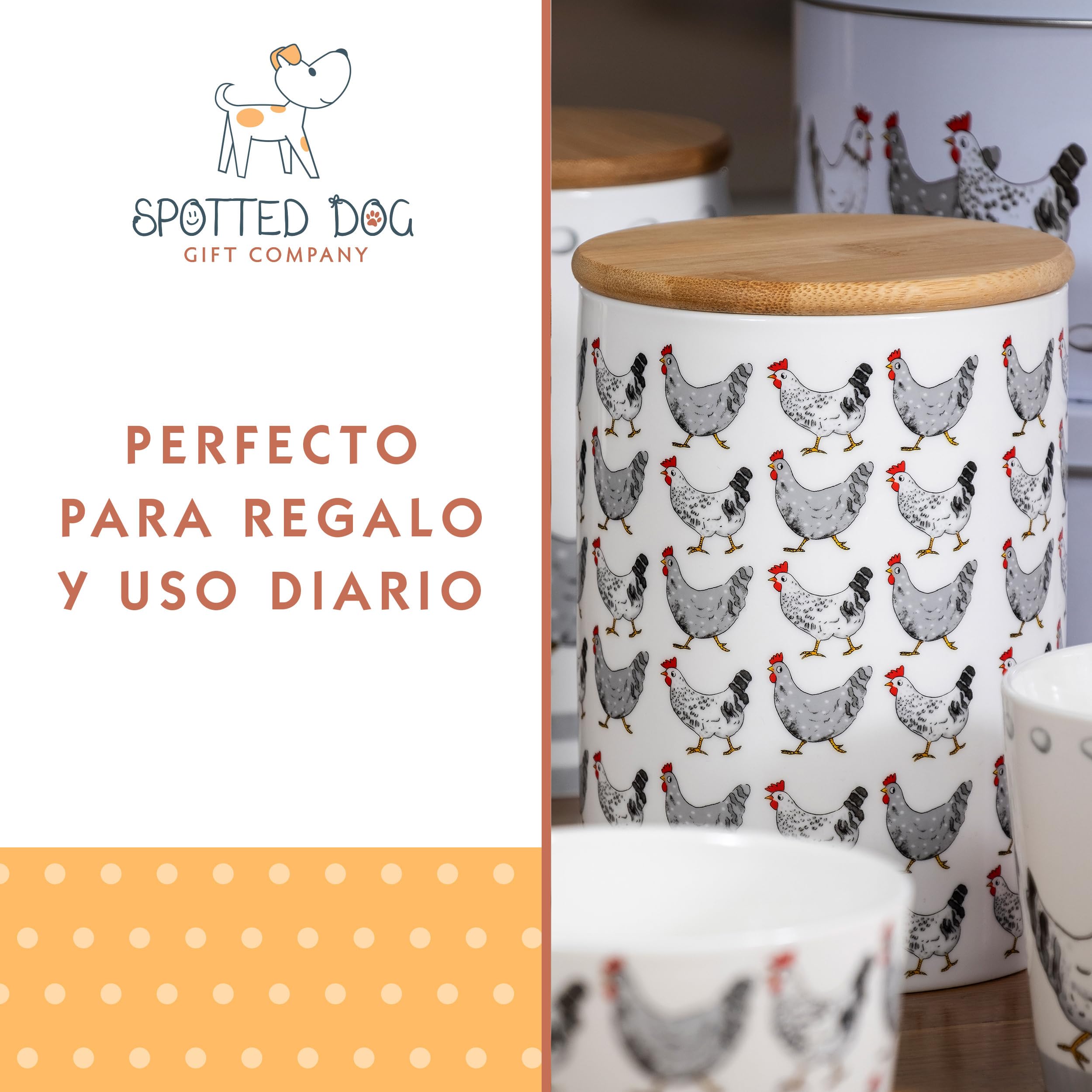 SPOTTED DOG GIFT COMPANY Juego de 3 Botes Cocina Almacenaje de Cerámica con Estampado de Gallinas, Recipientes Herméticos para Alimentos con Tapa, Regalo para Amantes Animales
