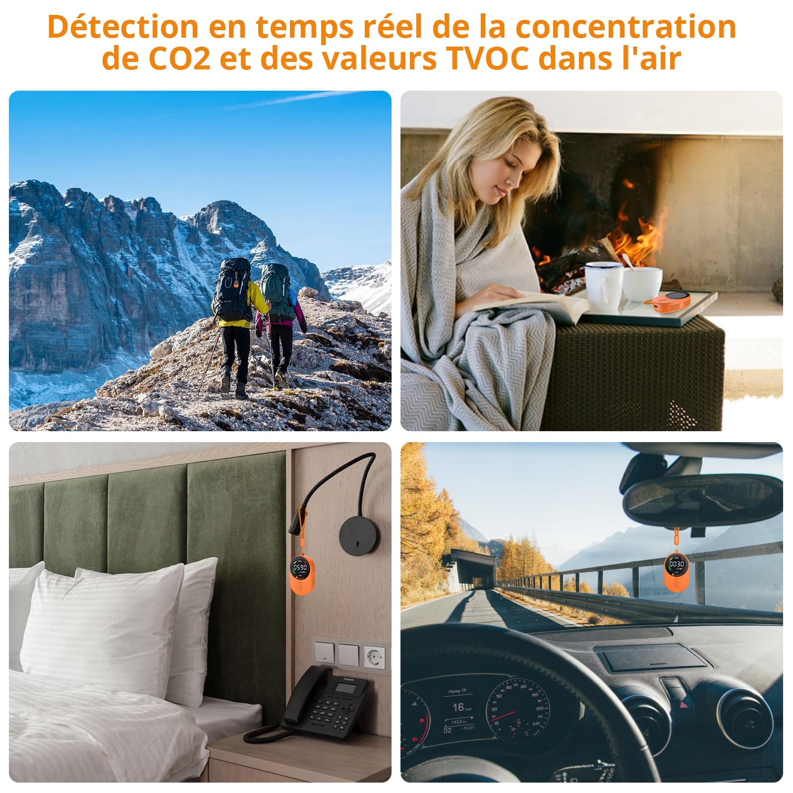 Neoteck Mini Détecteur de CO2 TVOC Portable Rechargeable 1s Rafraîchissement Moniteur de Qualité de l'Air Dioxyde de Carbone Alarme Sonore 700mAh Batterie pour Camping Aventure Maison Hôtel Voiture