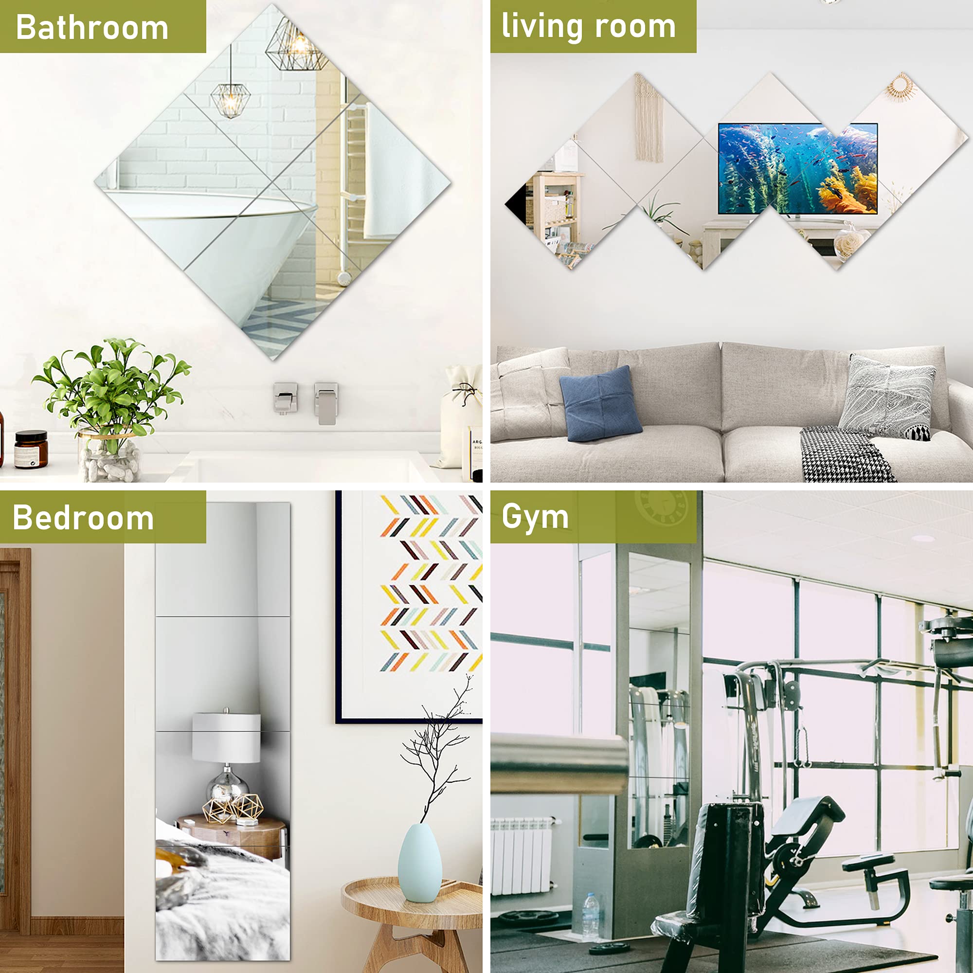 pentaQ Full Length Mirror Tiles 4 Pack, 12x12 Inches, High Definition