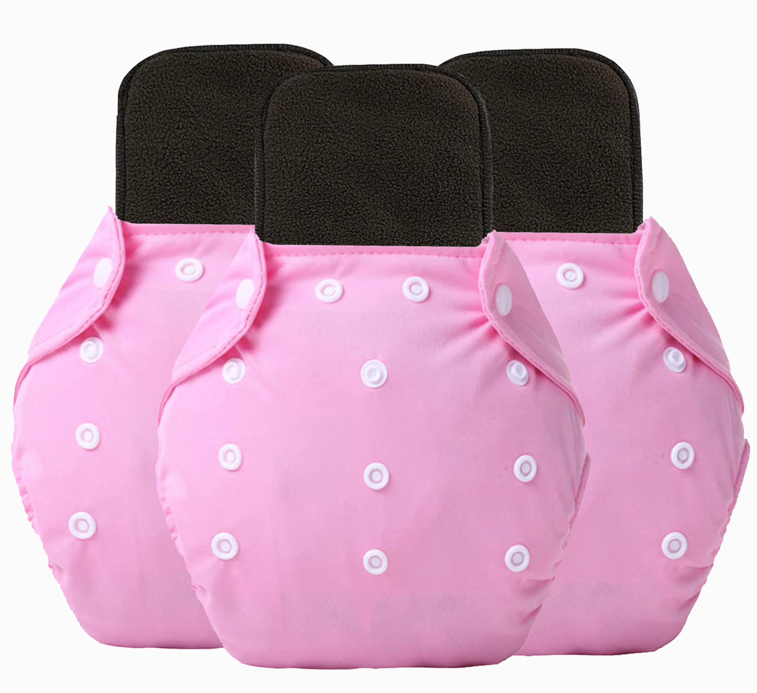 Alya Pocket Button Style Solid Reusable Cloth Diaper All in One Adjustable Washable Diapers Nappies(Without Inserts) for Toddlers/New Borns(0-24 Months,3-16KG) (Pack of 3, Pink)