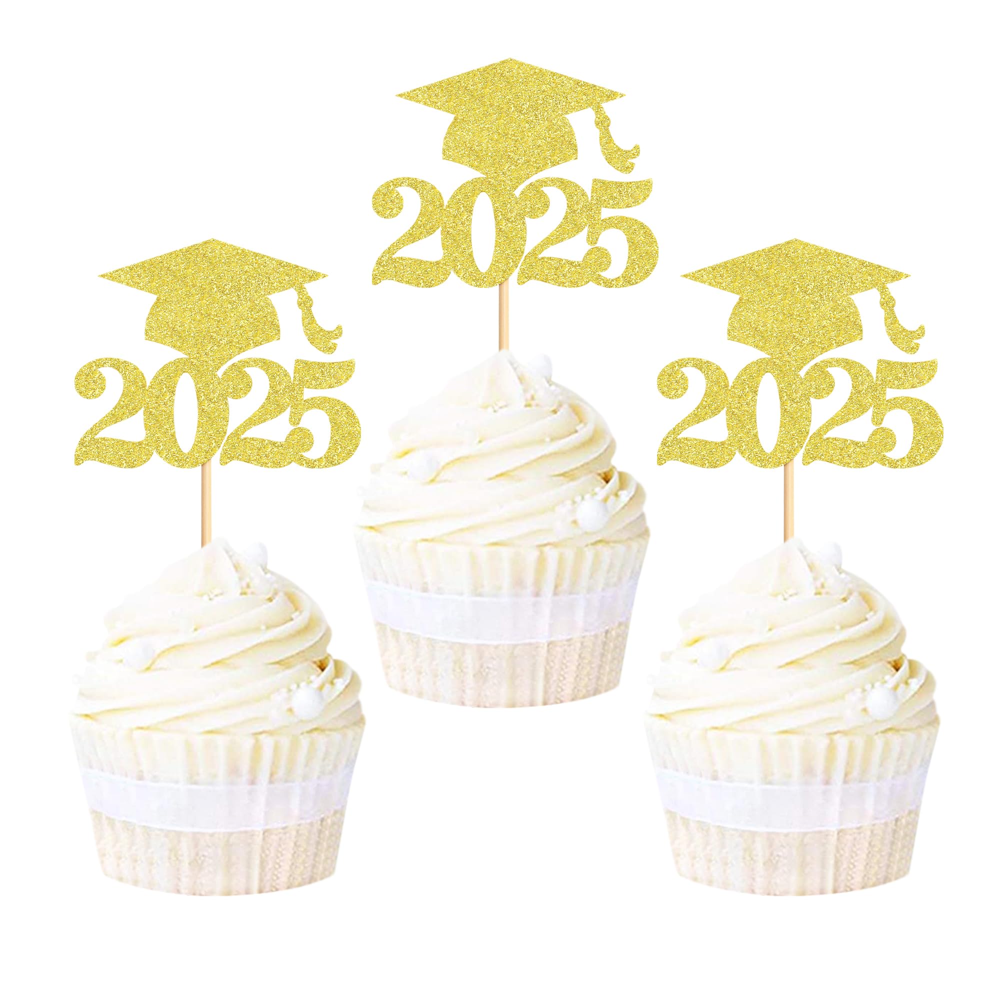 Blumomon 36Pcs Gold Glitter 2026 Graduation Cupcake Toppers Class of 2026 Grad Cap Cake Picks Decorations for 2026 Graduation Theme Party Supplies