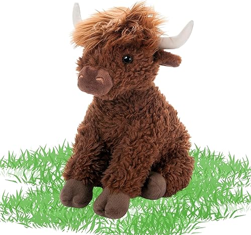 Miniatura 2 de The Petting Zoo Highland Cow - Peluche de vaca de peluche, regalos para niños, animales salvajes de la vida silvestre, vaca marrón, 12 pulgadas