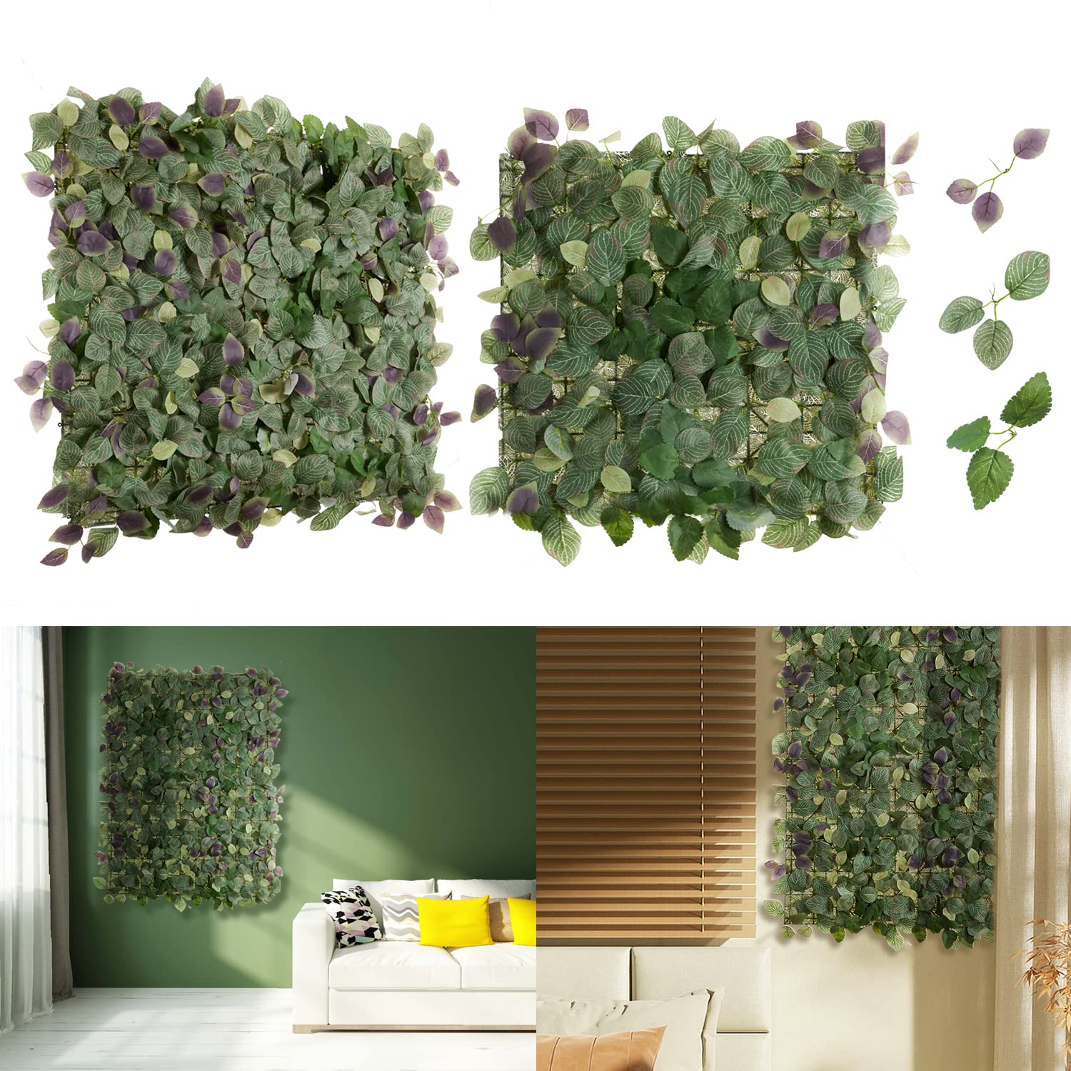 PARTY JOY 12PCS Silk Grass Wall, Artificial Silk Leaves Panels Grass Wall Greenery Wall for Indoor Outdoor Garden Fence Backyard Green Decor (10" x 10")