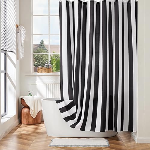 Cortina de ducha vertical a rayas, bonita cortina de ducha retro vintage a rayas, tela de poliéster impermeable, cortina de baño moderna para baño,